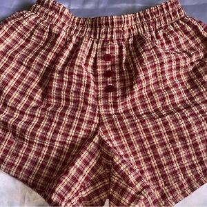 Mighty Fine pink/red and cream plaid boxer pj shorts